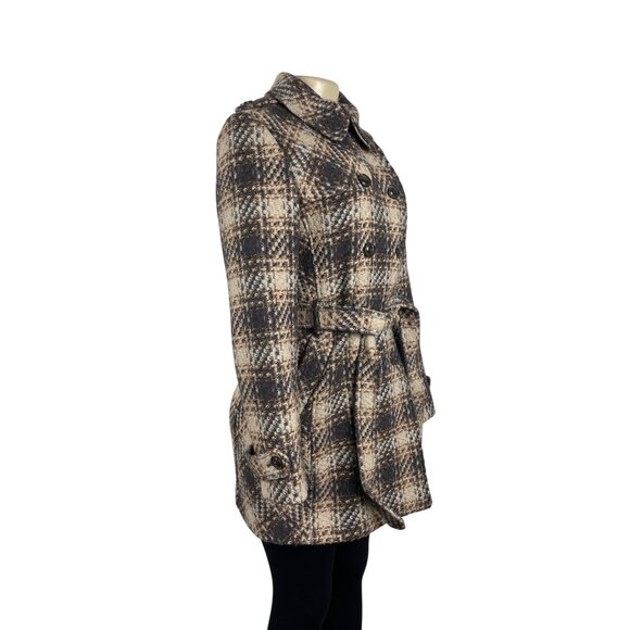 Dkny Women's Gray and Beige Plaid Double Breasted Peacoat Jacket Size 8 - Picture 3 of 14